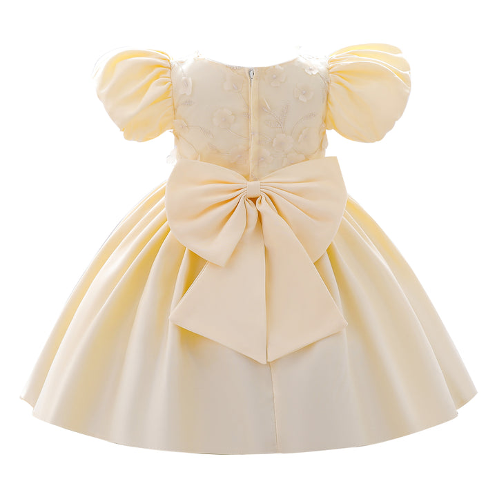 Yellow & sand dollar Floral Embroidered Puff Sleeve Fit & Flare Dress