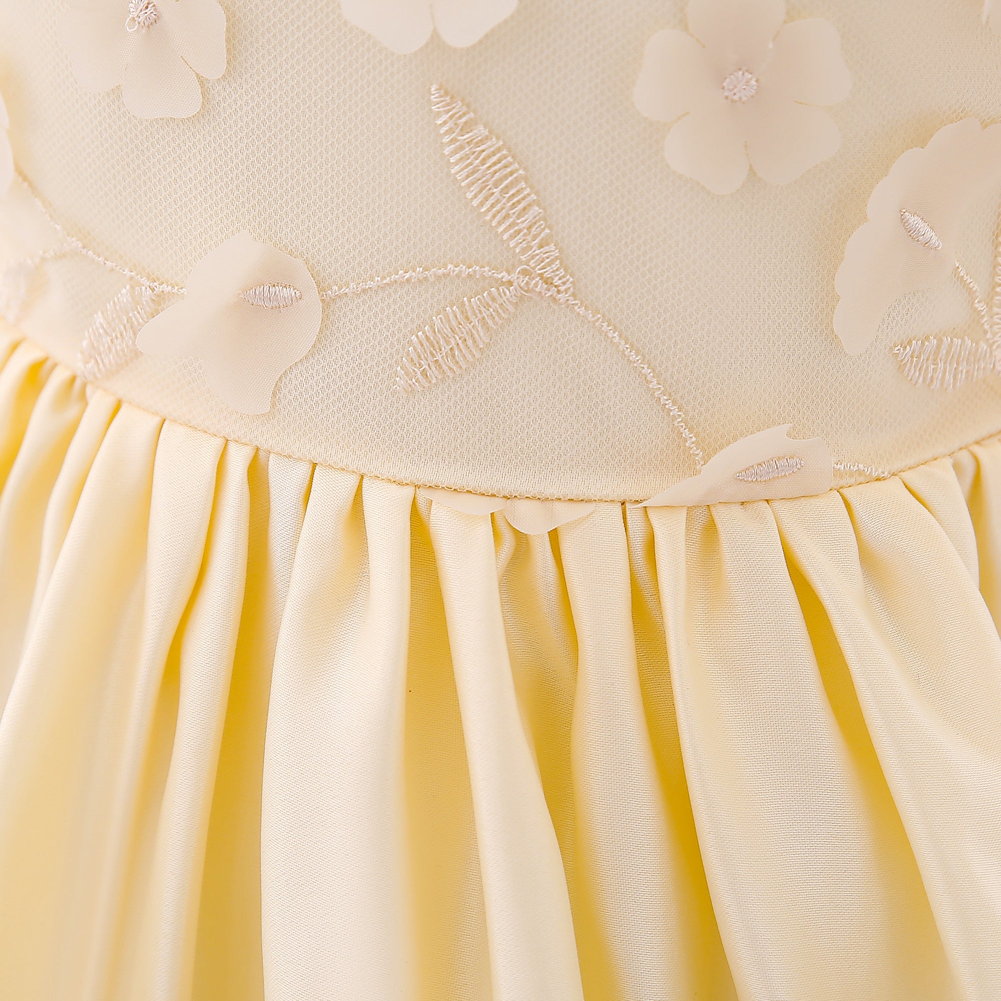 Yellow & sand dollar Floral Embroidered Puff Sleeve Fit & Flare Dress