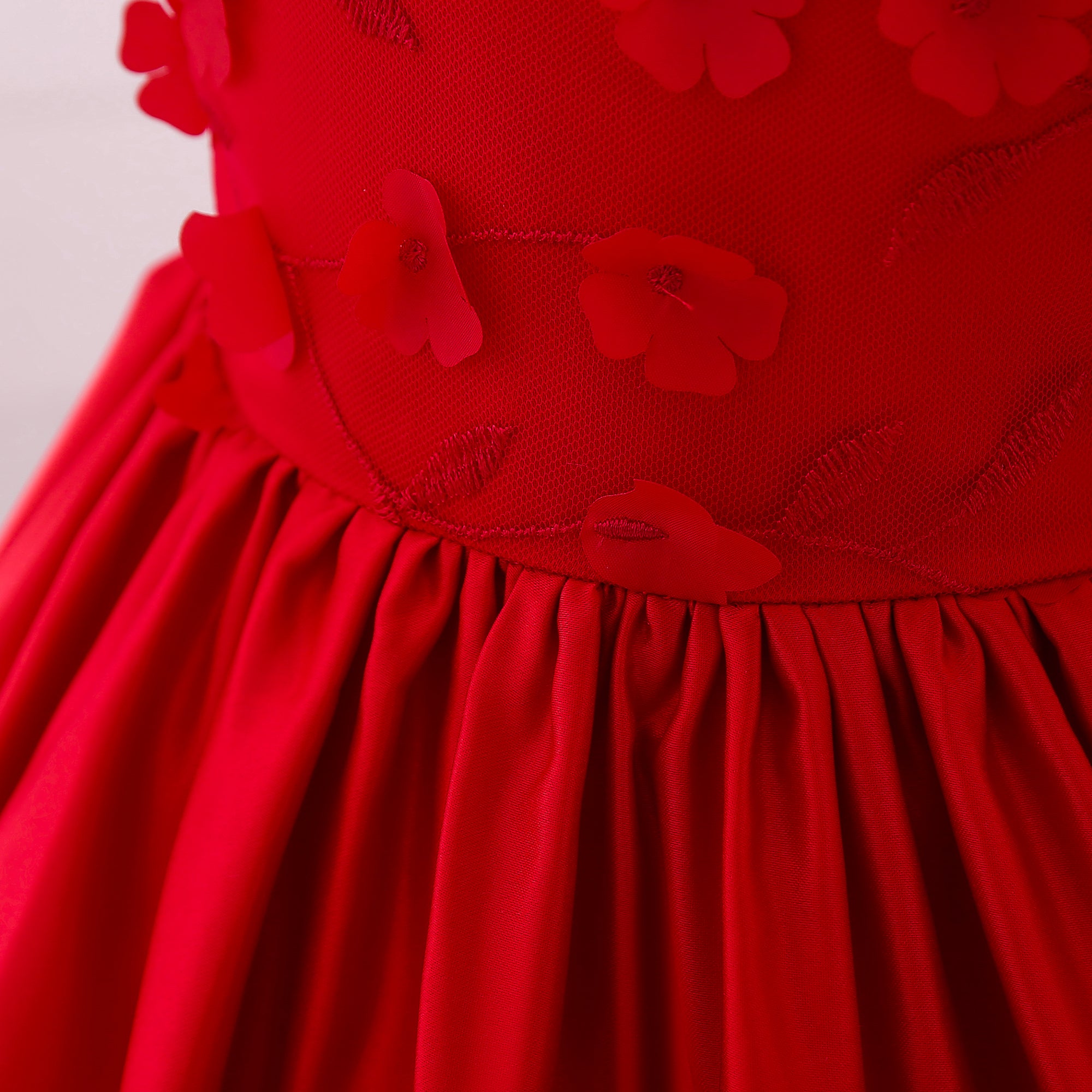 Red & blood red Floral Embroidered Puff Sleeve Fit & Flare Dress