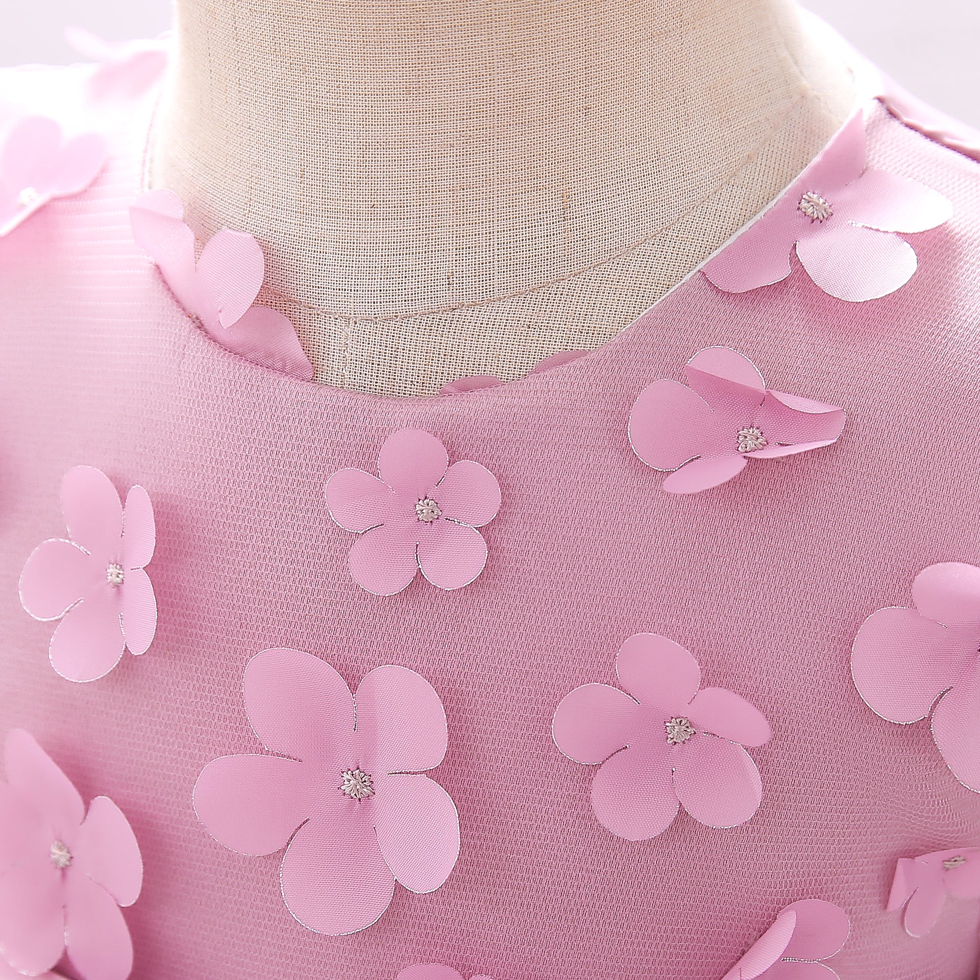 Girls Pink Floral Self Design Bow Detail Tulle Net Fit & Flare Dress