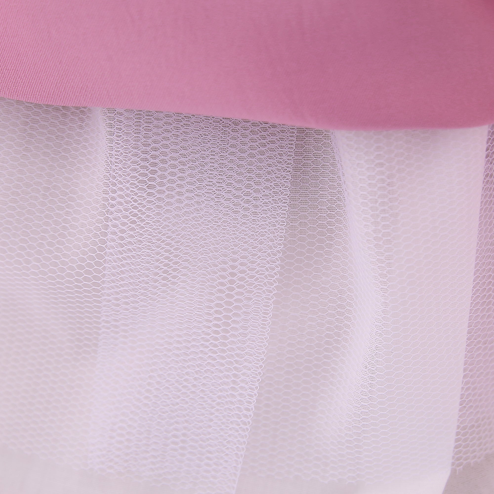 Girls Pink Floral Self Design Bow Detail Tulle Net Fit & Flare Dress