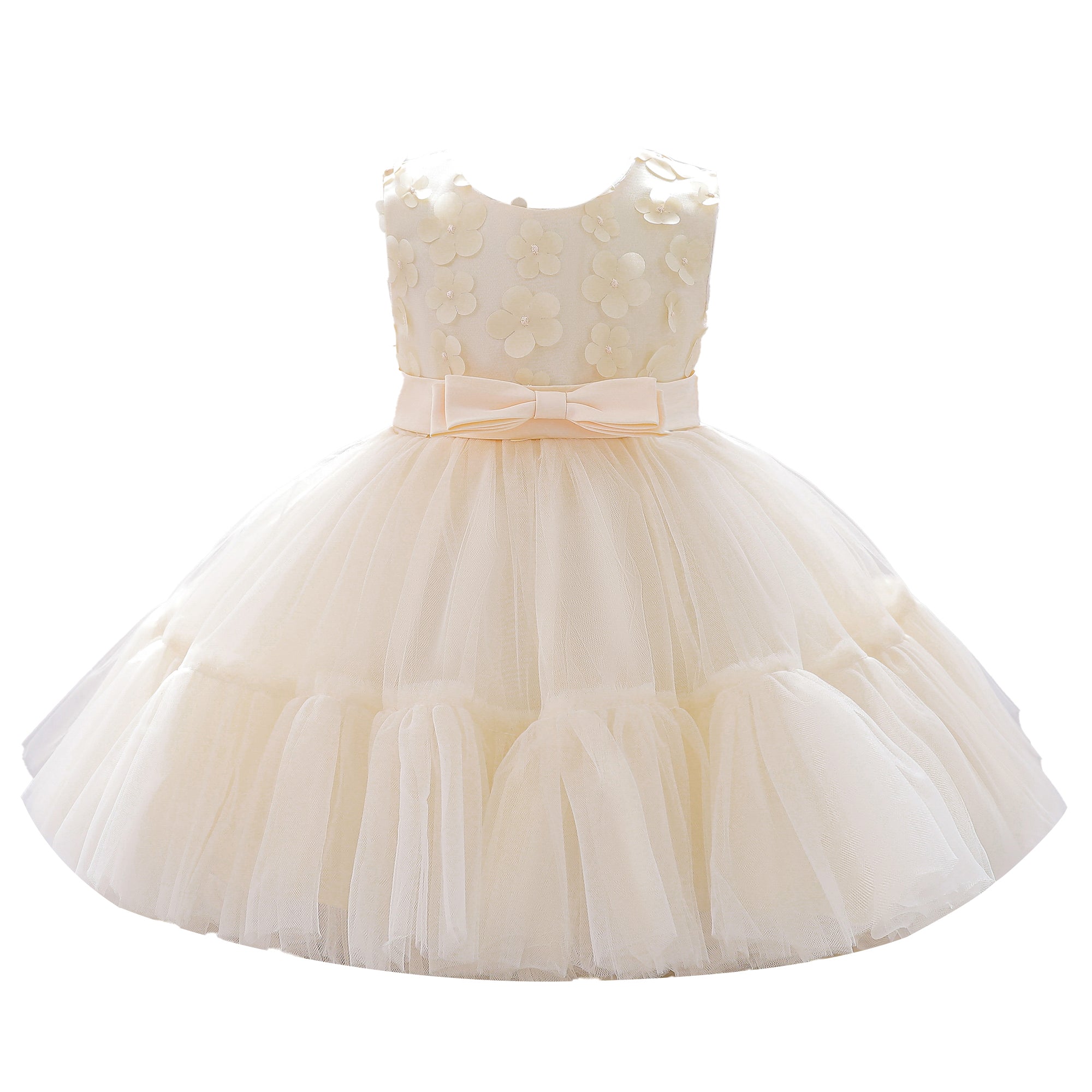 Champagne Infant Girls Self Designed Layered Sleeveless Fit & Flare Dress