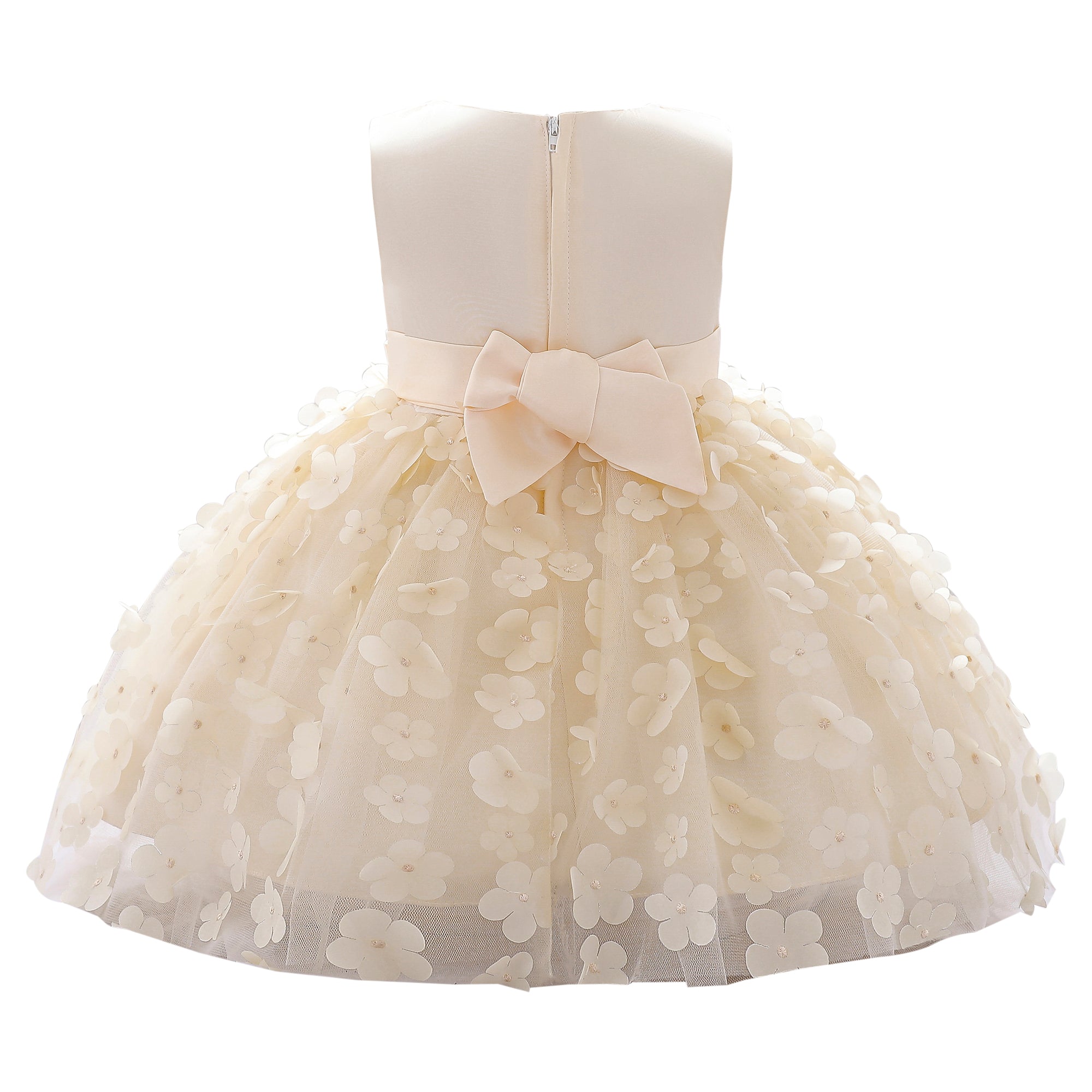 Girls Beige Embellished Fit & Flare Dress