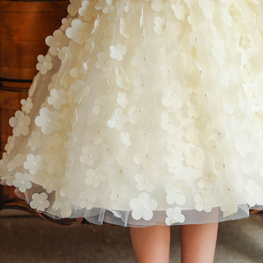 Girls Beige Embellished Fit & Flare Dress