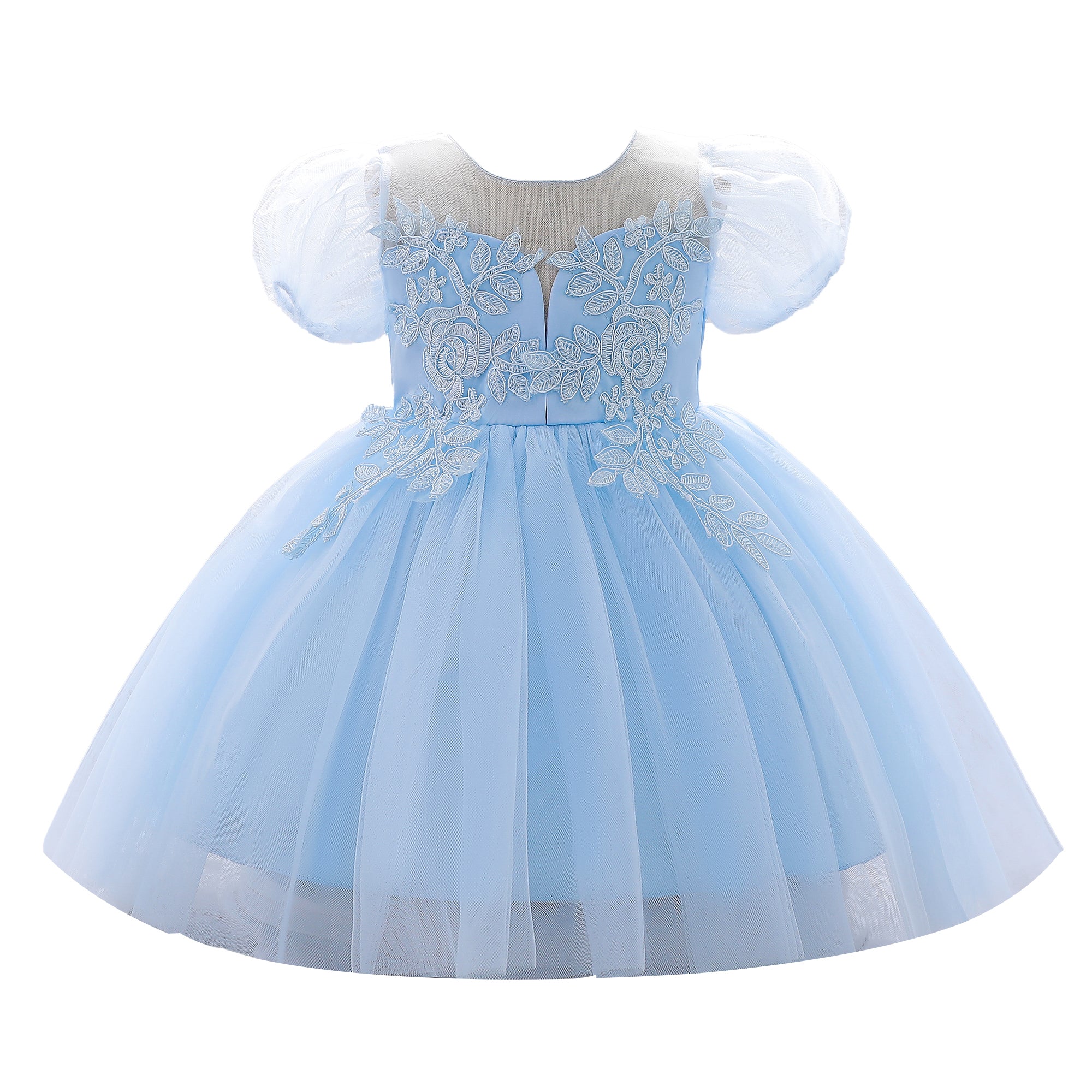 Girls Blue Floral Embroidered Fit & Flare Mini Dress