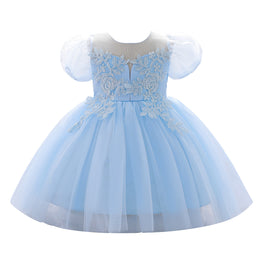 Girls Blue Floral Embroidered Fit & Flare Mini Dress