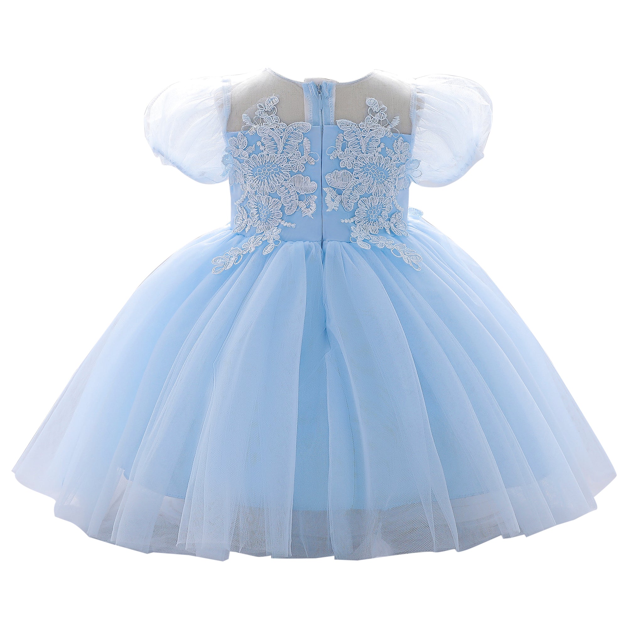 Girls Blue Floral Embroidered Fit & Flare Mini Dress