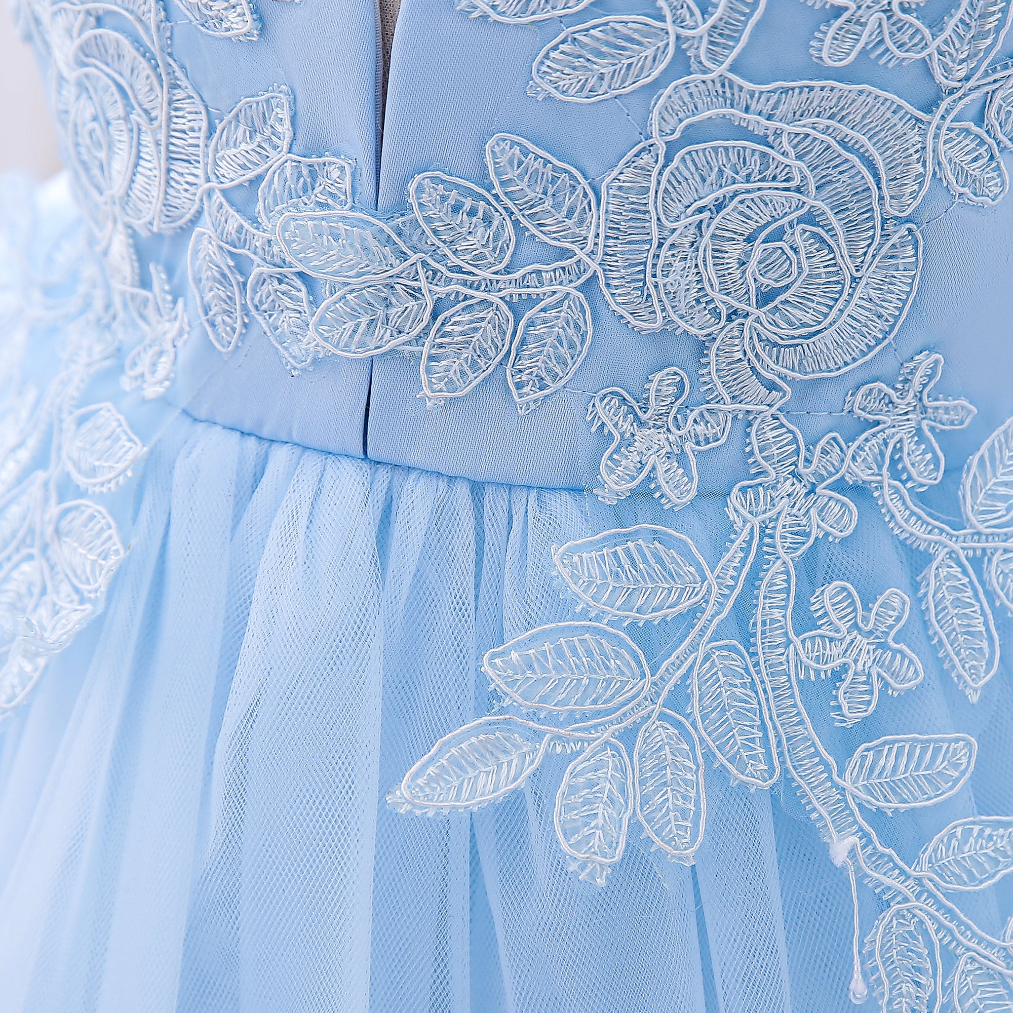Girls Blue Floral Embroidered Fit & Flare Mini Dress