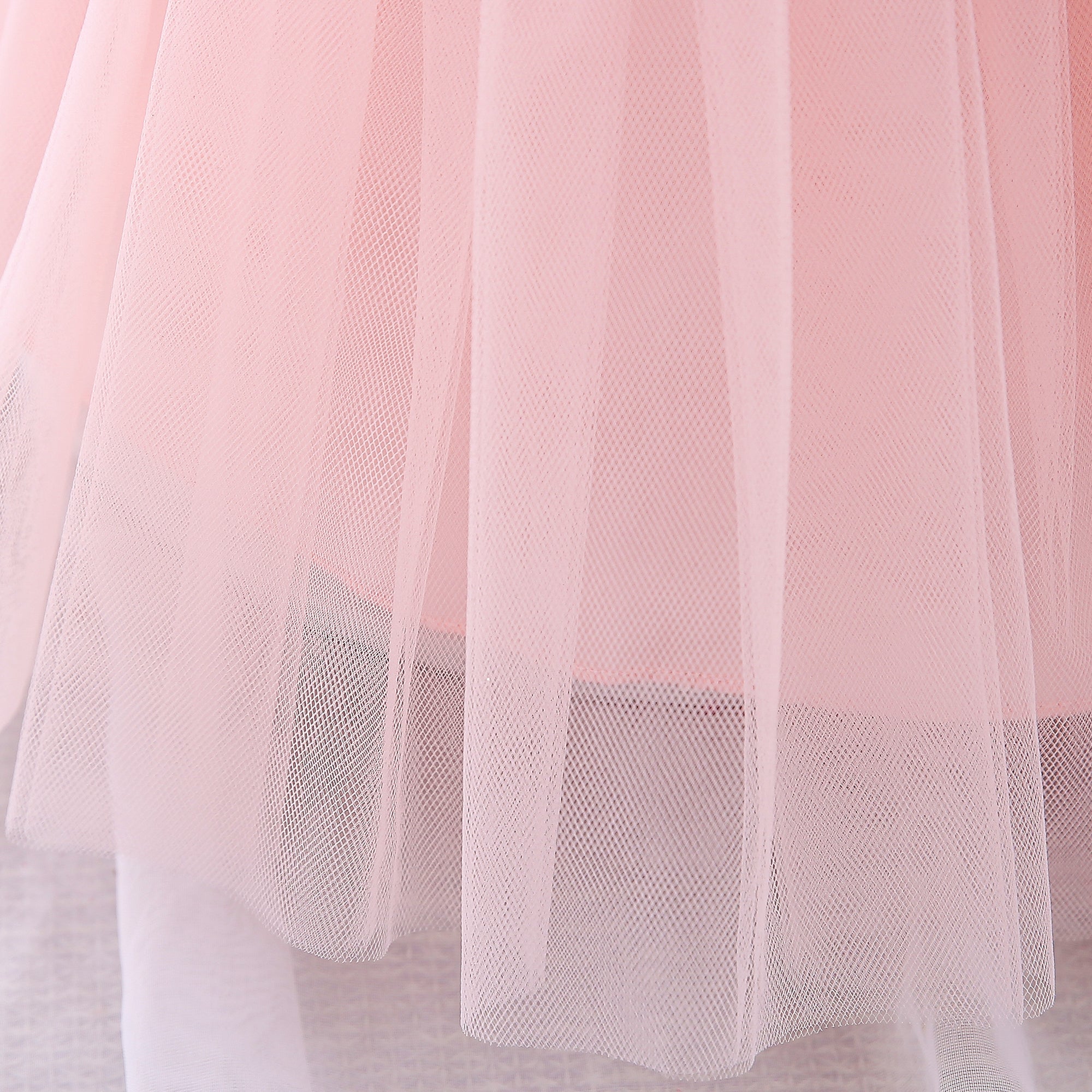 Girls Pink Embellished Puff Sleeve Applique Fit & Flare Dress