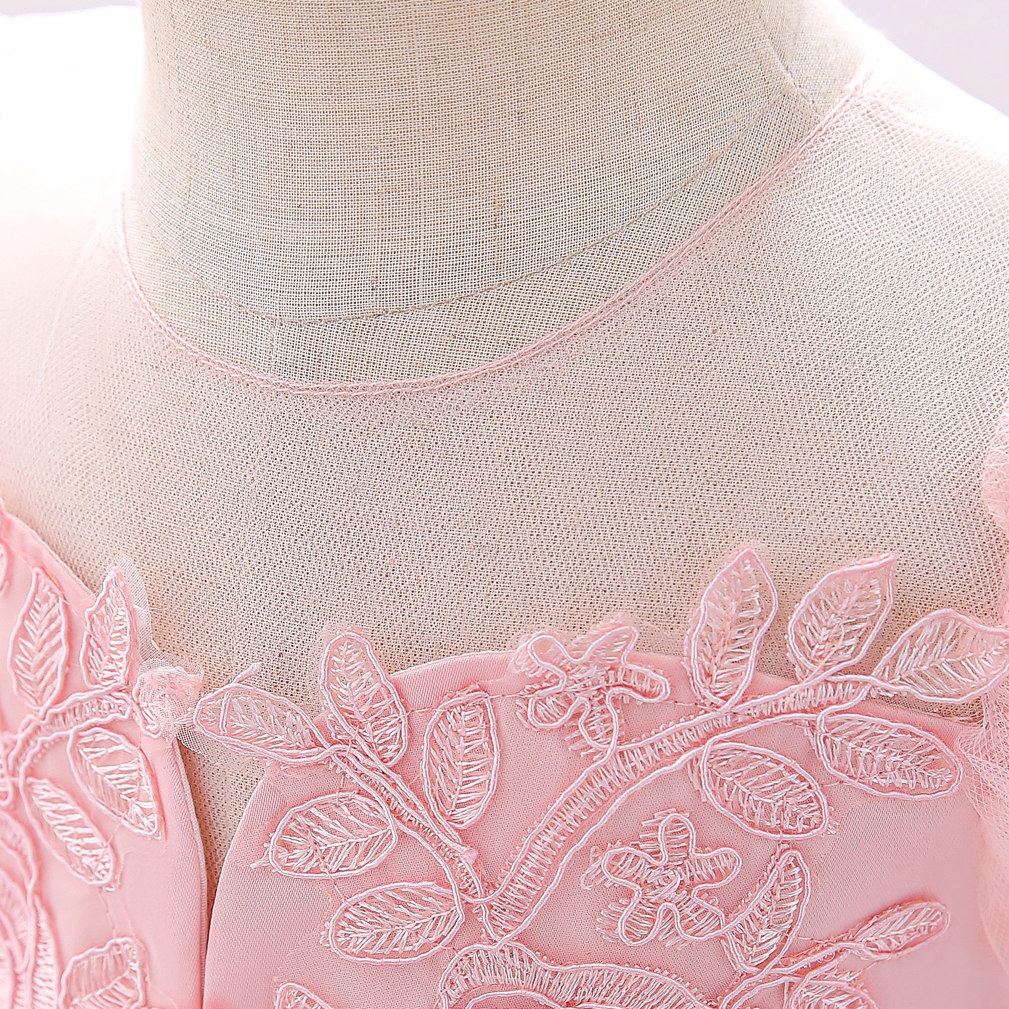 Girls Pink Embellished Puff Sleeve Applique Fit & Flare Dress