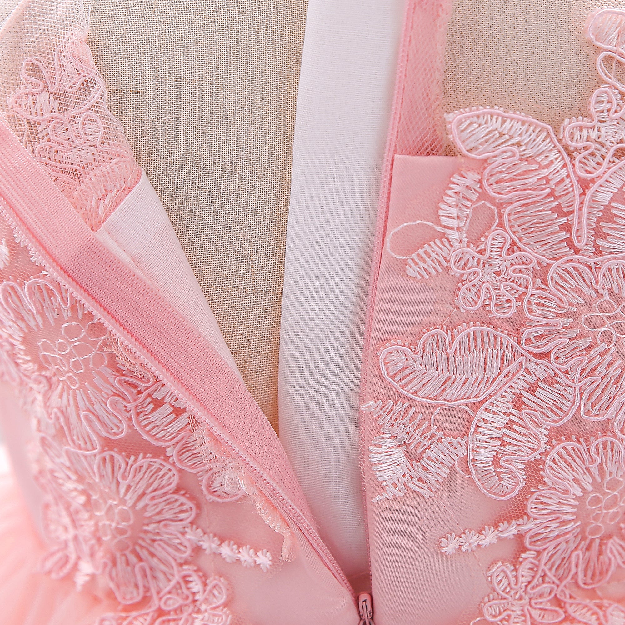 Girls Pink Embellished Puff Sleeve Applique Fit & Flare Dress
