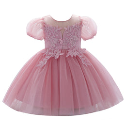 Girls Pink Floral Embellished Gathered Detailed Fit & Flare Dress