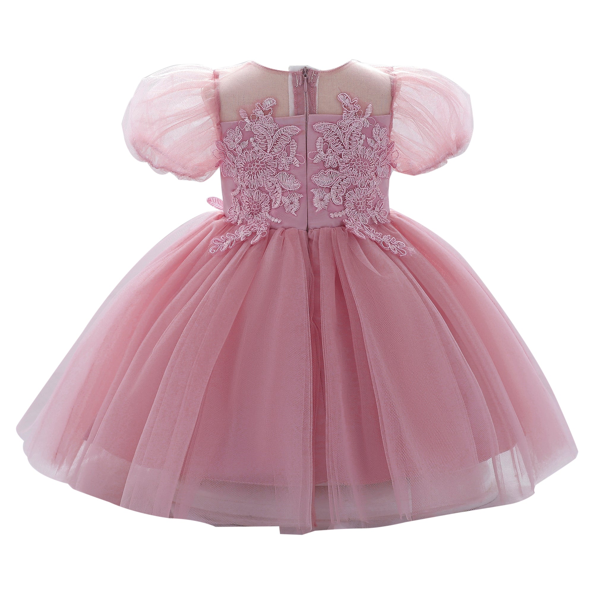 Girls Pink Floral Embellished Gathered Detailed Fit & Flare Dress
