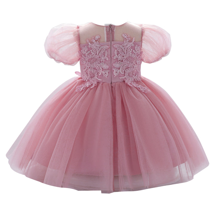 Girls Pink Floral Embellished Gathered Detailed Fit & Flare Dress