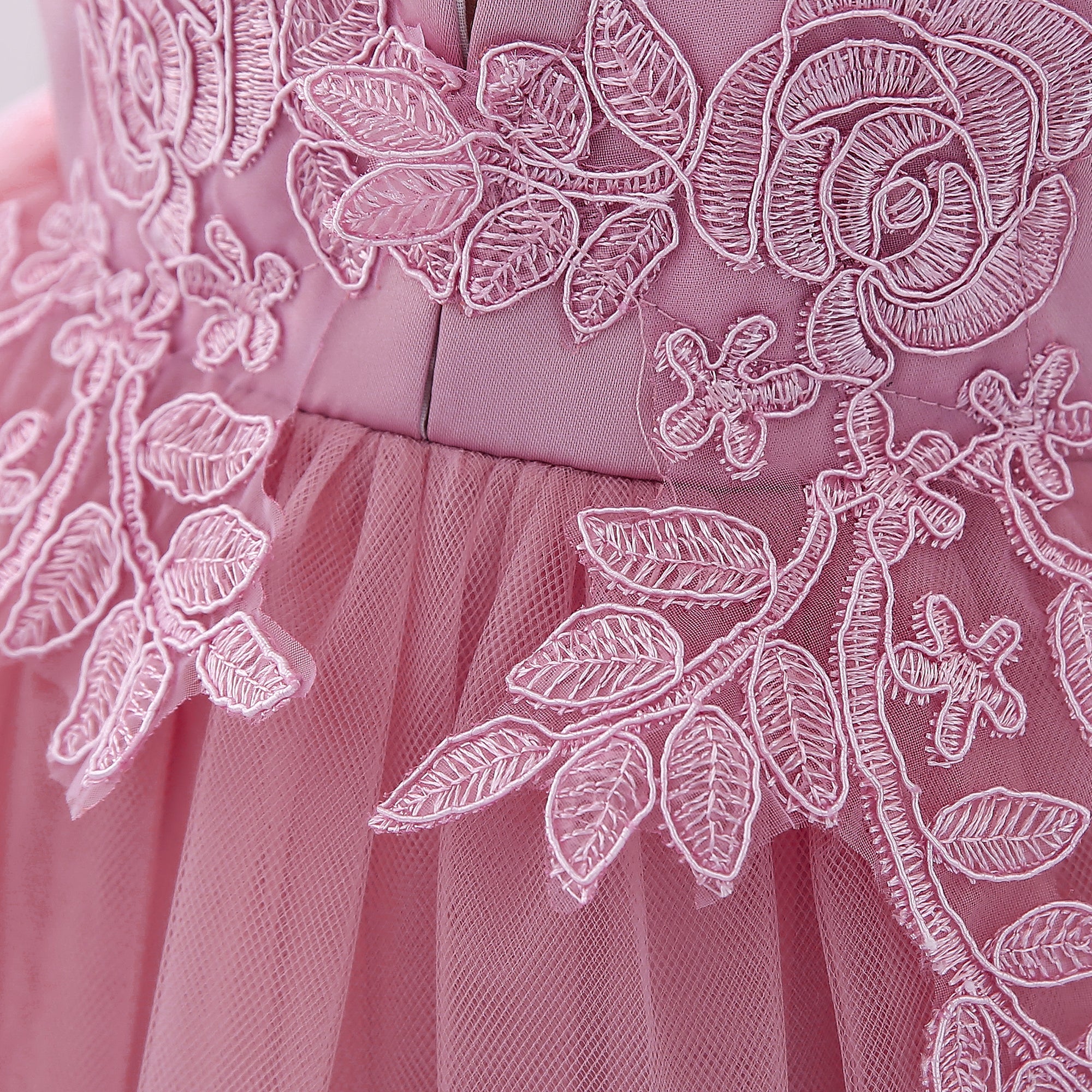 Girls Pink Floral Embellished Gathered Detailed Fit & Flare Dress