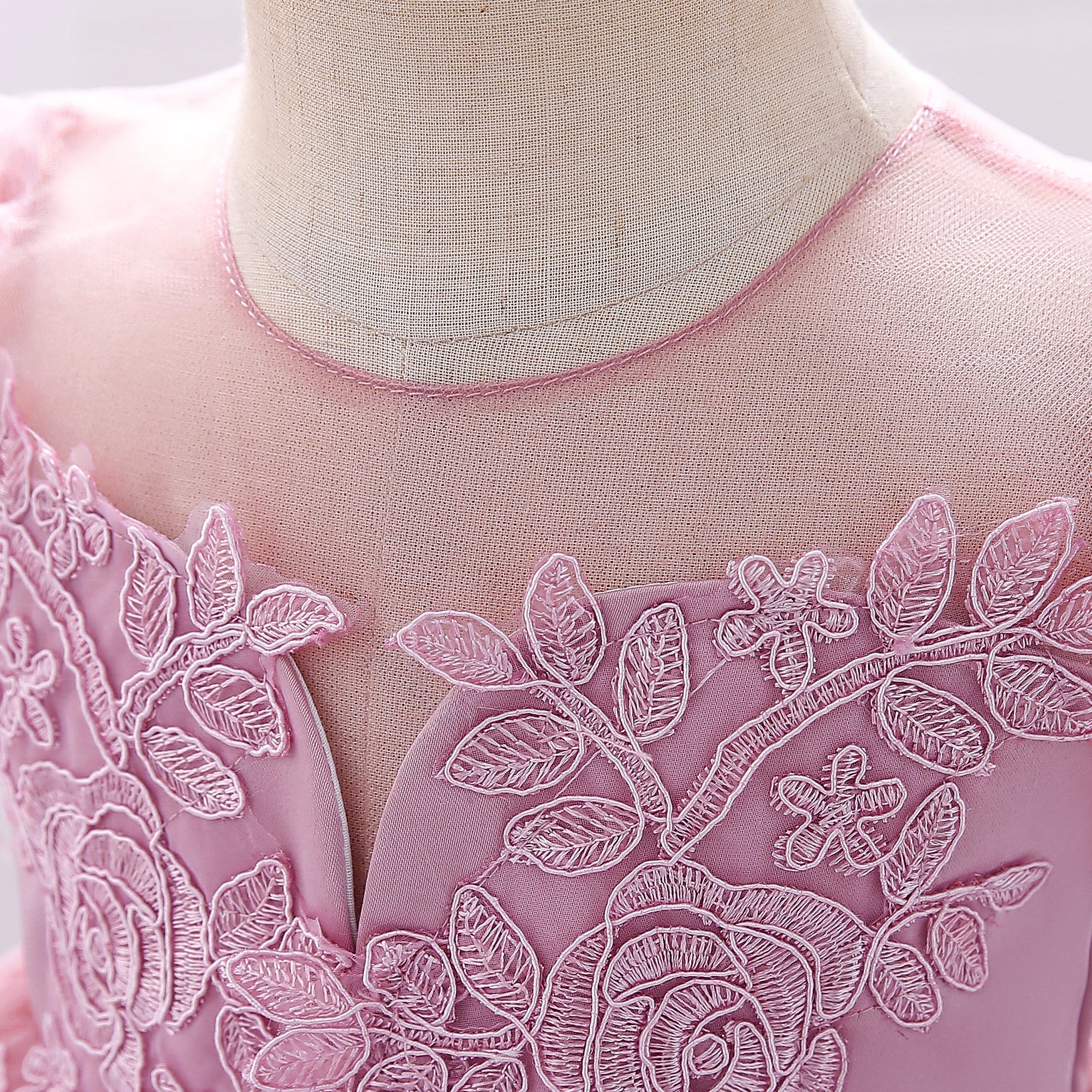 Girls Pink Floral Embellished Gathered Detailed Fit & Flare Dress