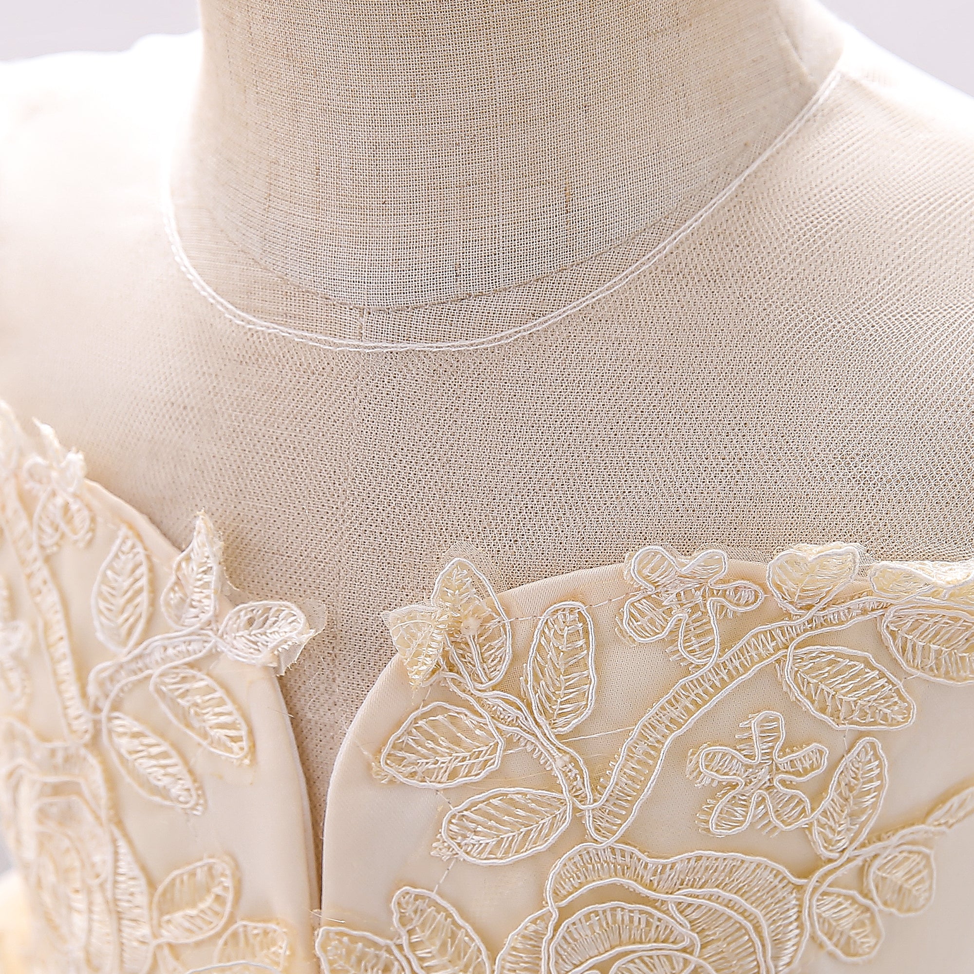 Floral Round Neck Puff Sleeve Applique Fit & Flare Dress