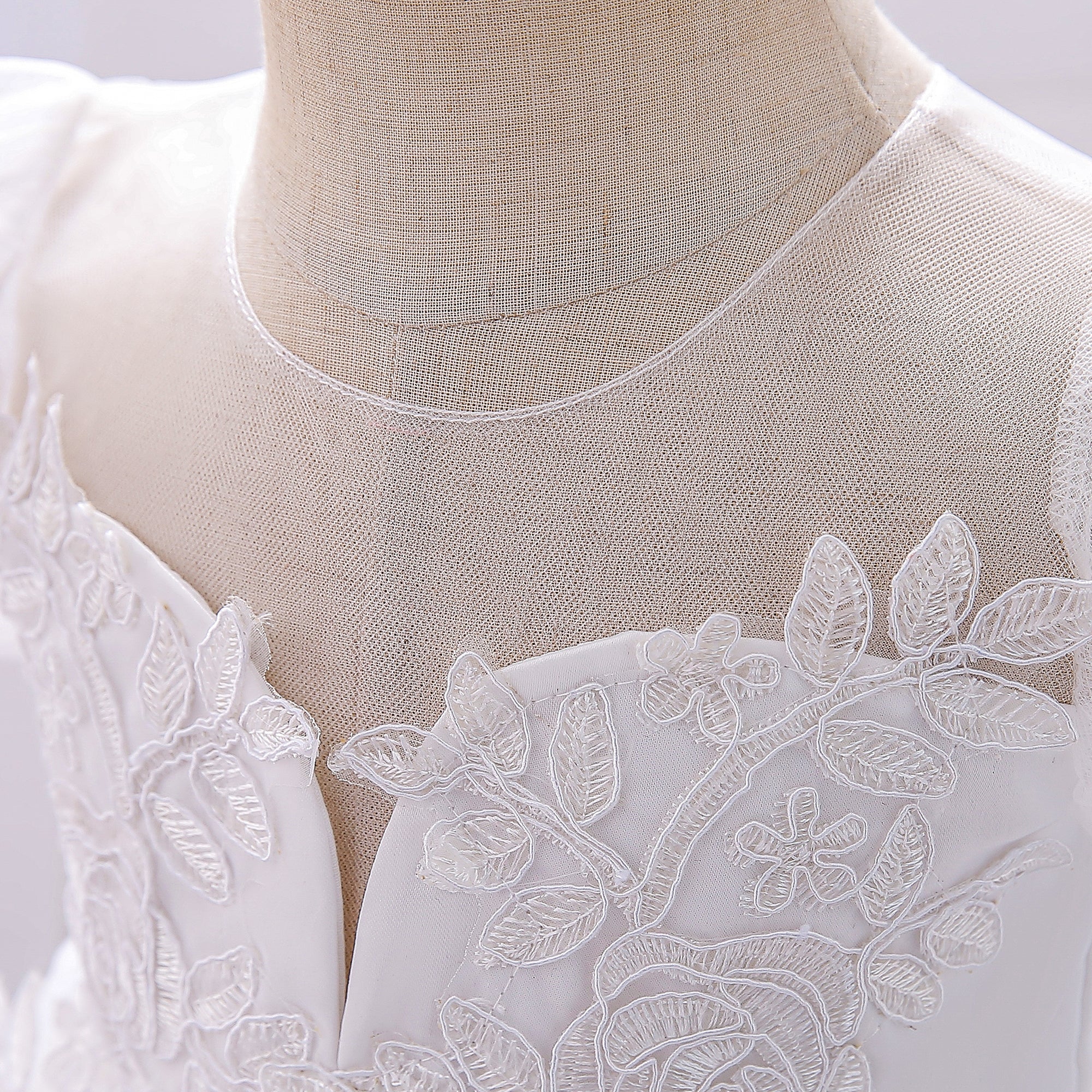 White & glacier gray Floral Embroidered Puff Sleeve Fit & Flare Dress