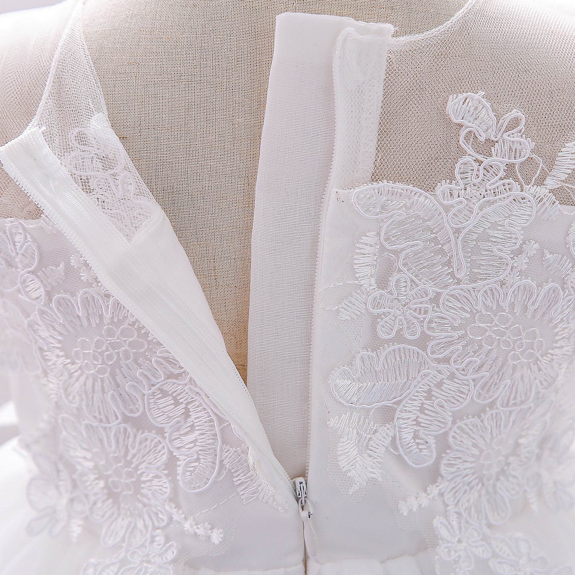 White & glacier gray Floral Embroidered Puff Sleeve Fit & Flare Dress