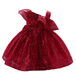 Girls Red Embellished Fit & Flare Dress