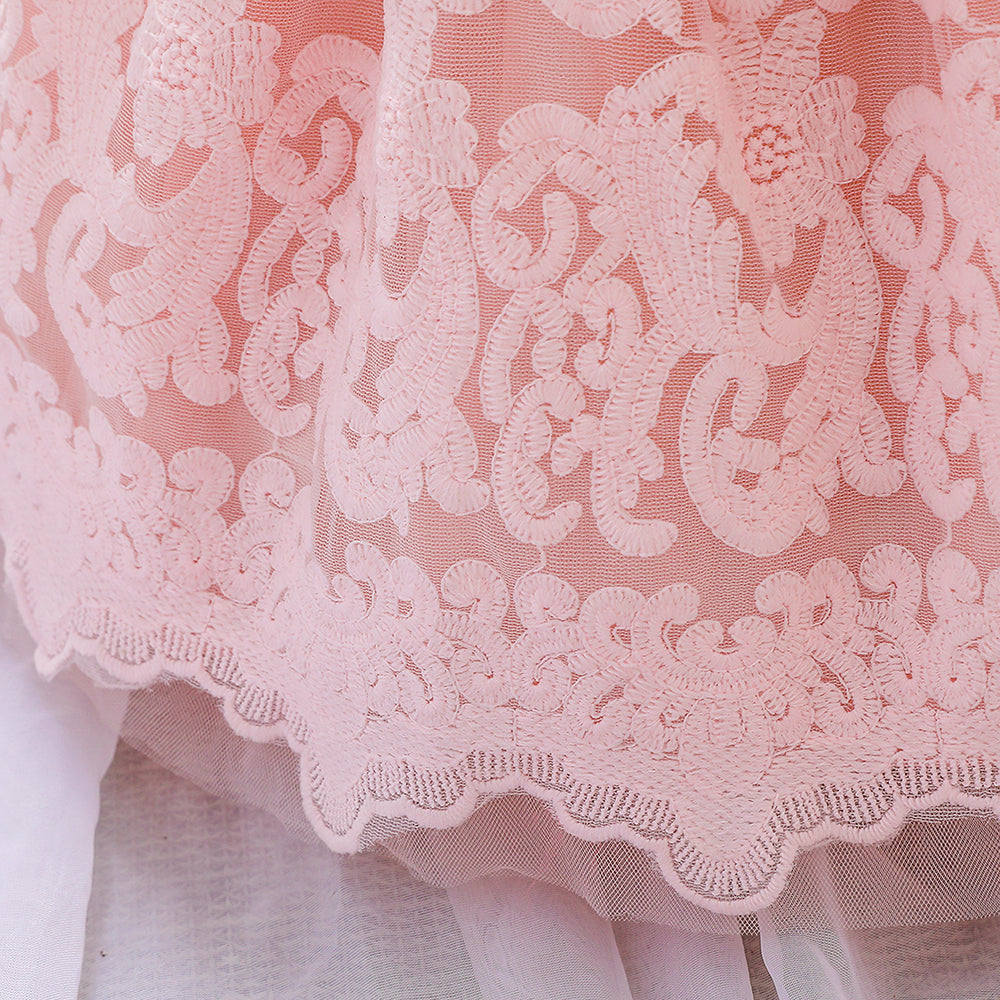 Pink Round Neck Puff Sleeve Fit & Flare Dress