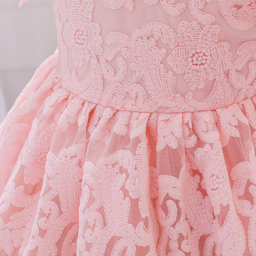 Pink Round Neck Puff Sleeve Fit & Flare Dress