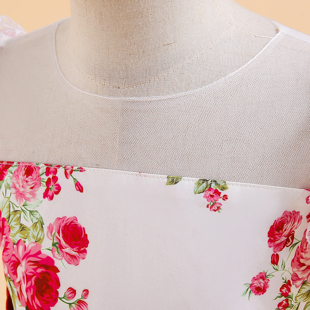 White & Red Floral Print Puff Sleeve Fit & Flare Dress