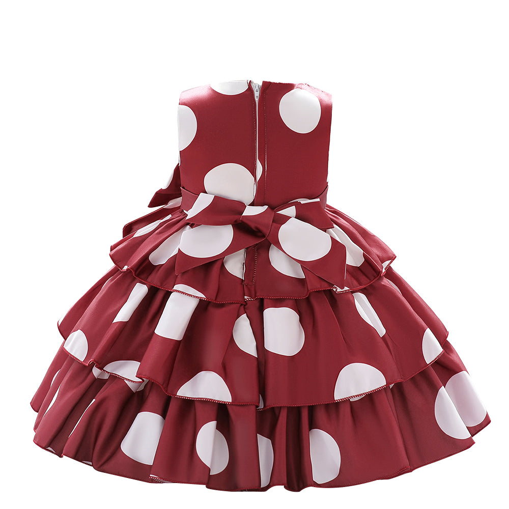 Girls Maroon Polka Dot Printed A-Line Party Dress