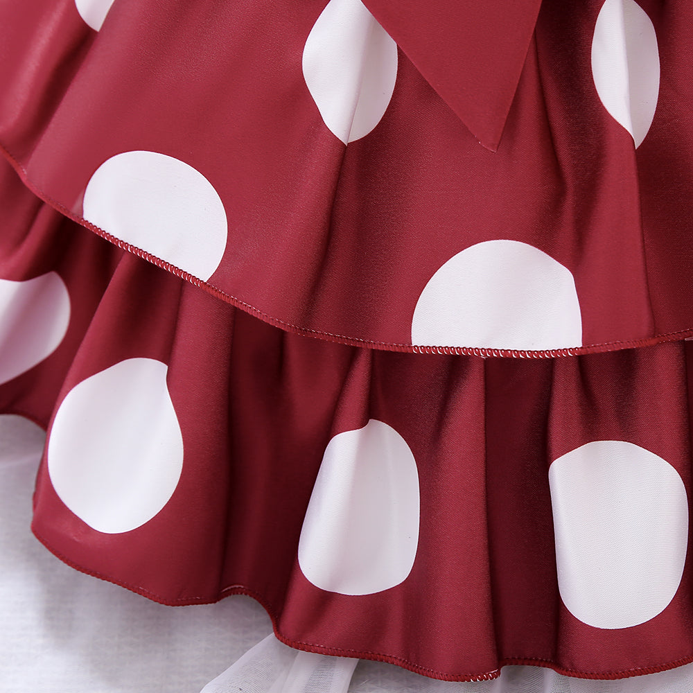 Girls Maroon Polka Dot Printed A-Line Party Dress
