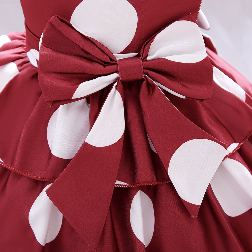 Girls Maroon Polka Dot Printed A-Line Party Dress