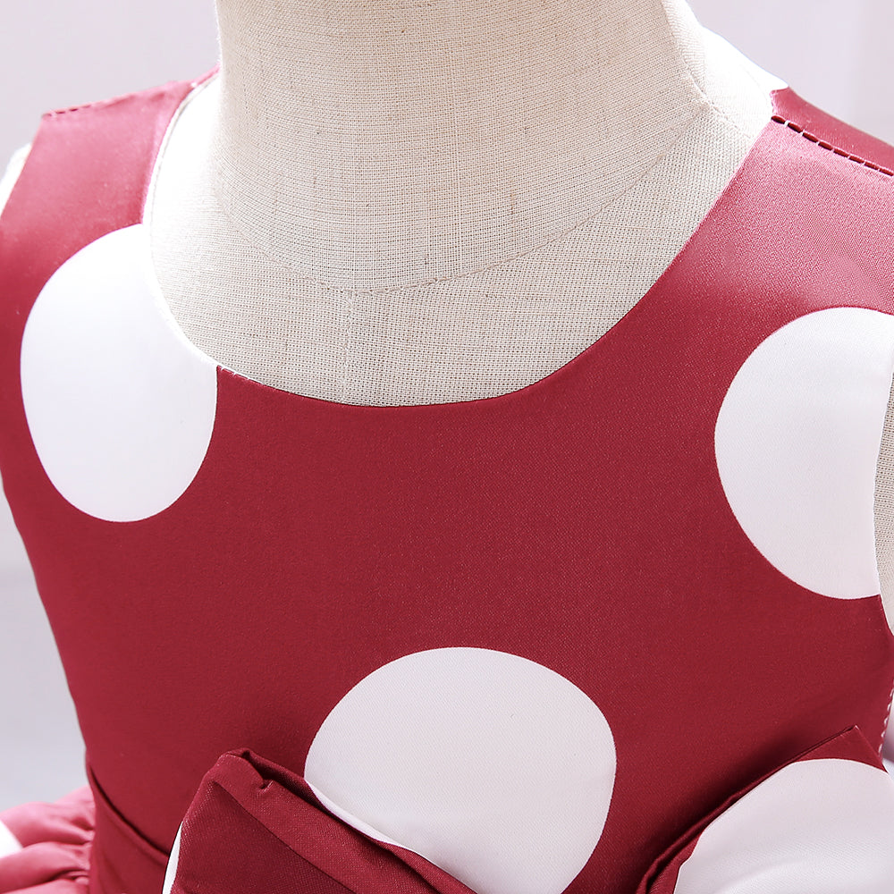 Girls Maroon Polka Dot Printed A-Line Party Dress