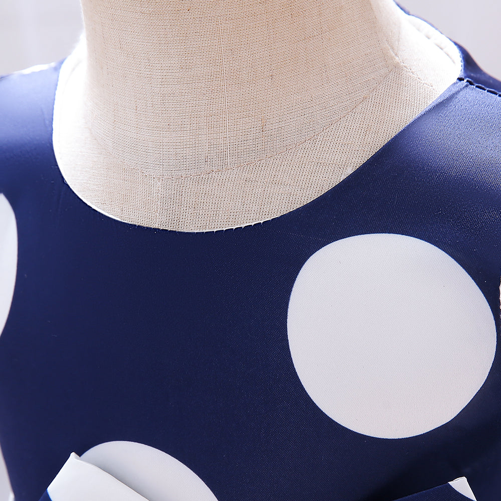 Girls Navy Blue Polka Dot Printed Layered Fit & Flare Dress