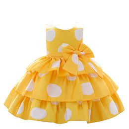 Yellow Girls Polka Dot Print Layered Fit & Flare Maxi Dress