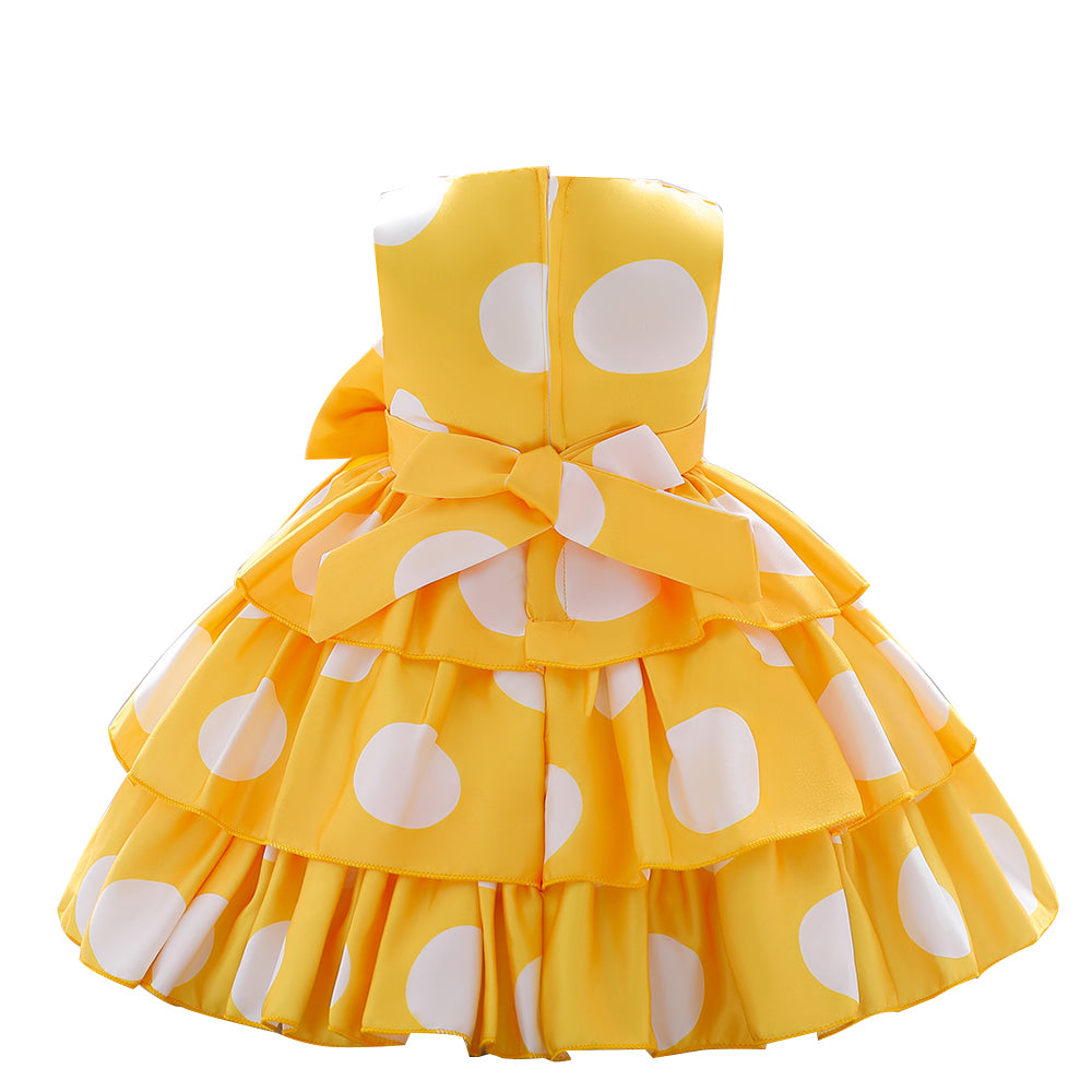 Yellow Girls Polka Dot Print Layered Fit & Flare Maxi Dress
