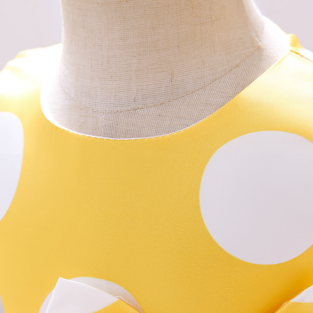 Yellow Girls Polka Dot Print Layered Fit & Flare Maxi Dress