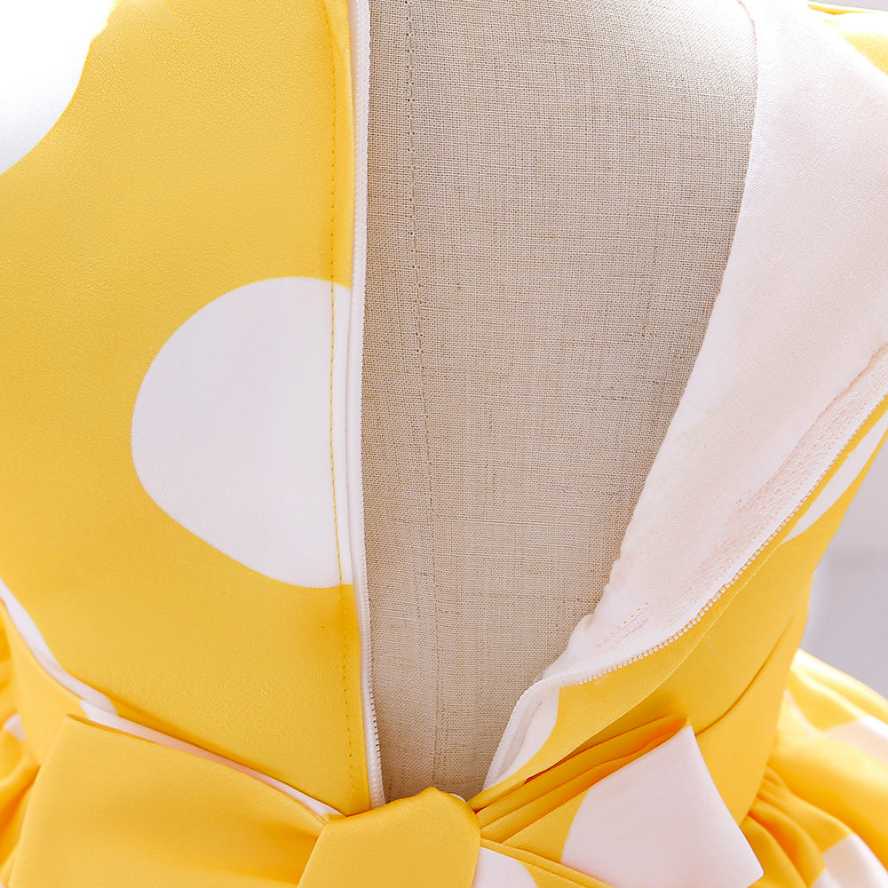 Yellow Girls Polka Dot Print Layered Fit & Flare Maxi Dress