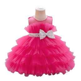 Girls Fuchsia Ruffled Fit & Flare Maxi Dress