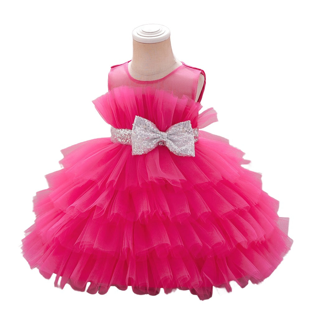 Girls Fuchsia Ruffled Fit & Flare Maxi Dress