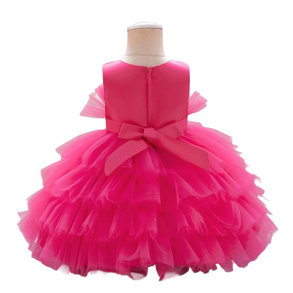 Girls Fuchsia Ruffled Fit & Flare Maxi Dress