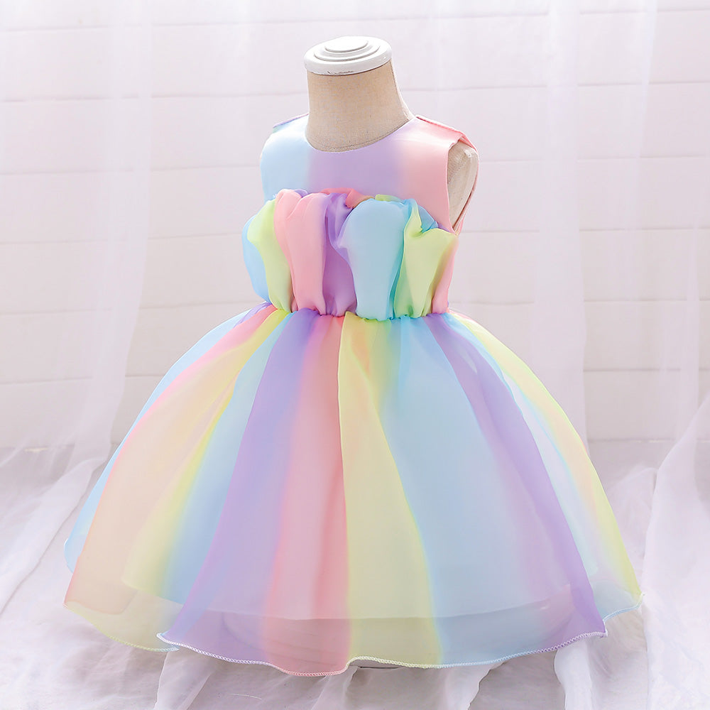 Purple Girls Colourblocked Sleeveless Balloon Dress