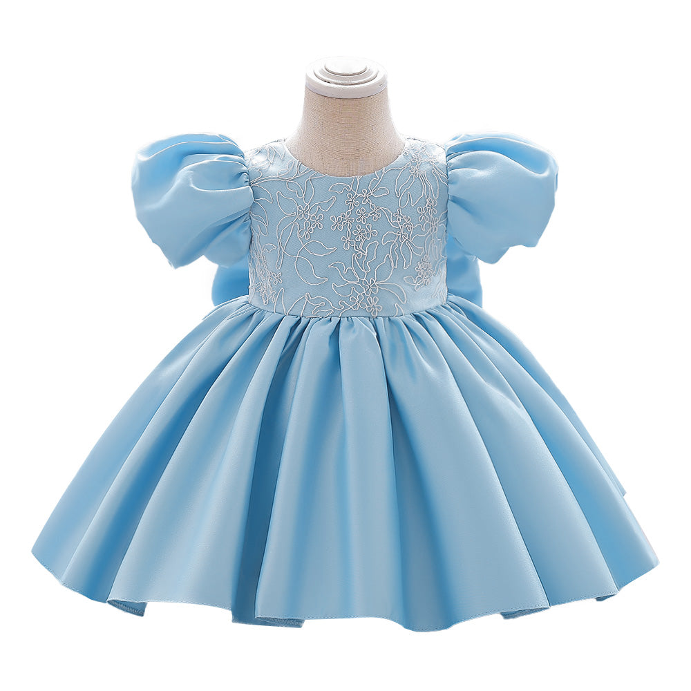 Infant Girls Self Design Puff Sleeve Fit & Flare Dress