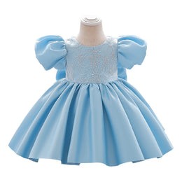 Infant Girls Self Design Puff Sleeve Fit & Flare Dress