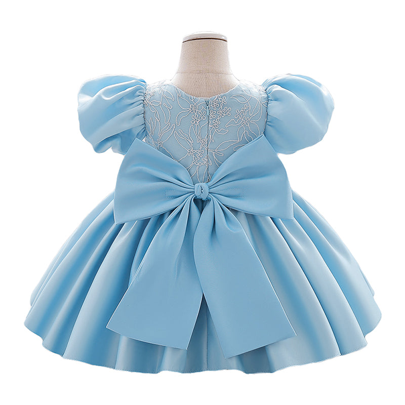 Infant Girls Self Design Puff Sleeve Fit & Flare Dress