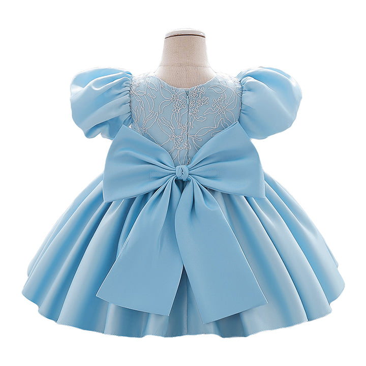 Infant Girls Self Design Puff Sleeve Fit & Flare Dress