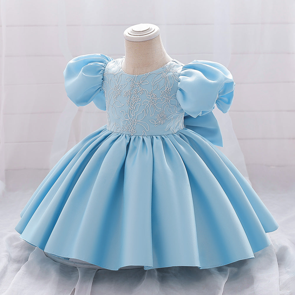 Infant Girls Self Design Puff Sleeve Fit & Flare Dress