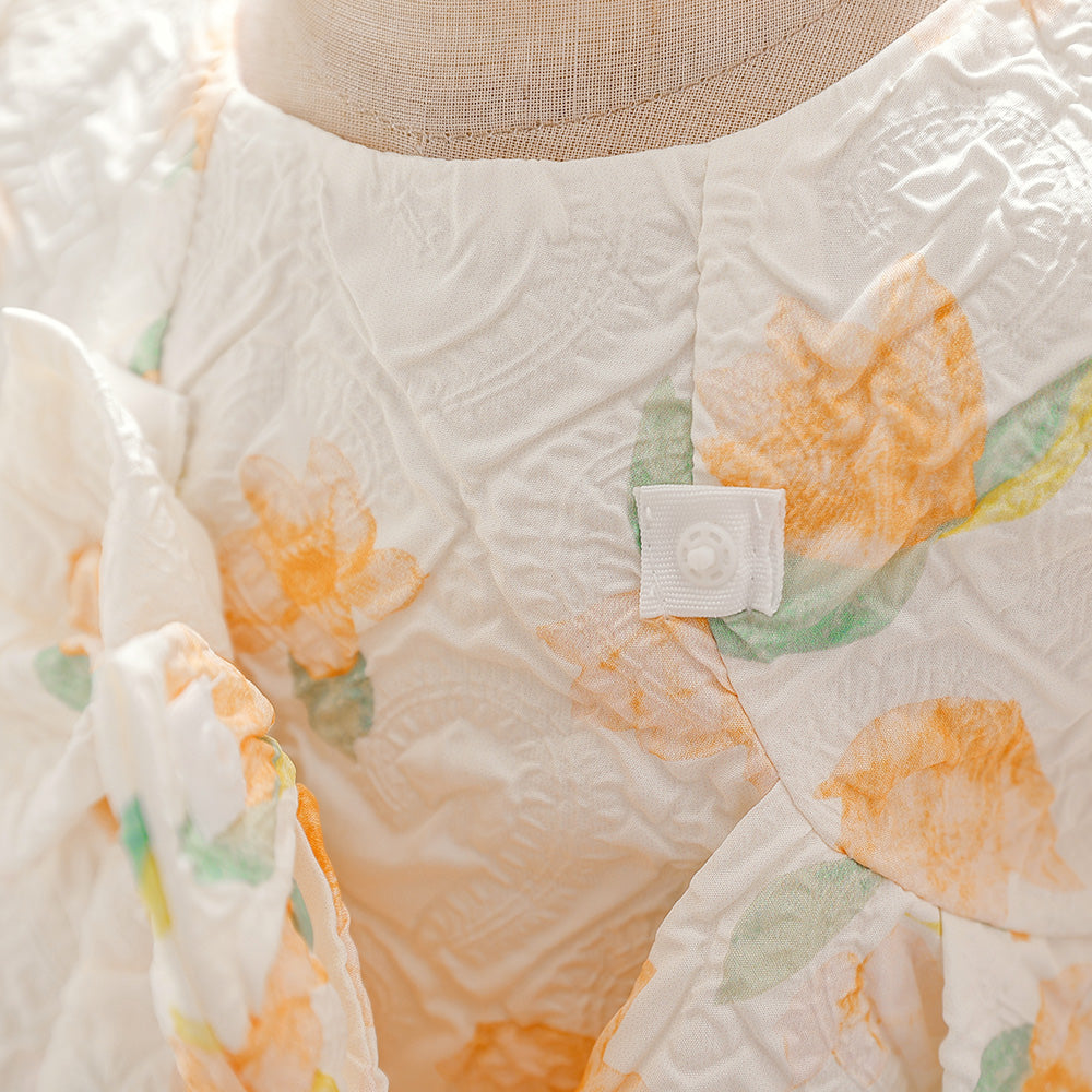 Beige Girls Floral Printed Bow Fit & Flare Maxi Dress