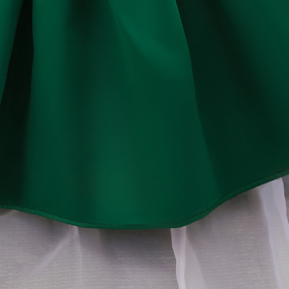 Green Infant Girls Off-Shoulder Puff Sleeve Balloon Mini Dress