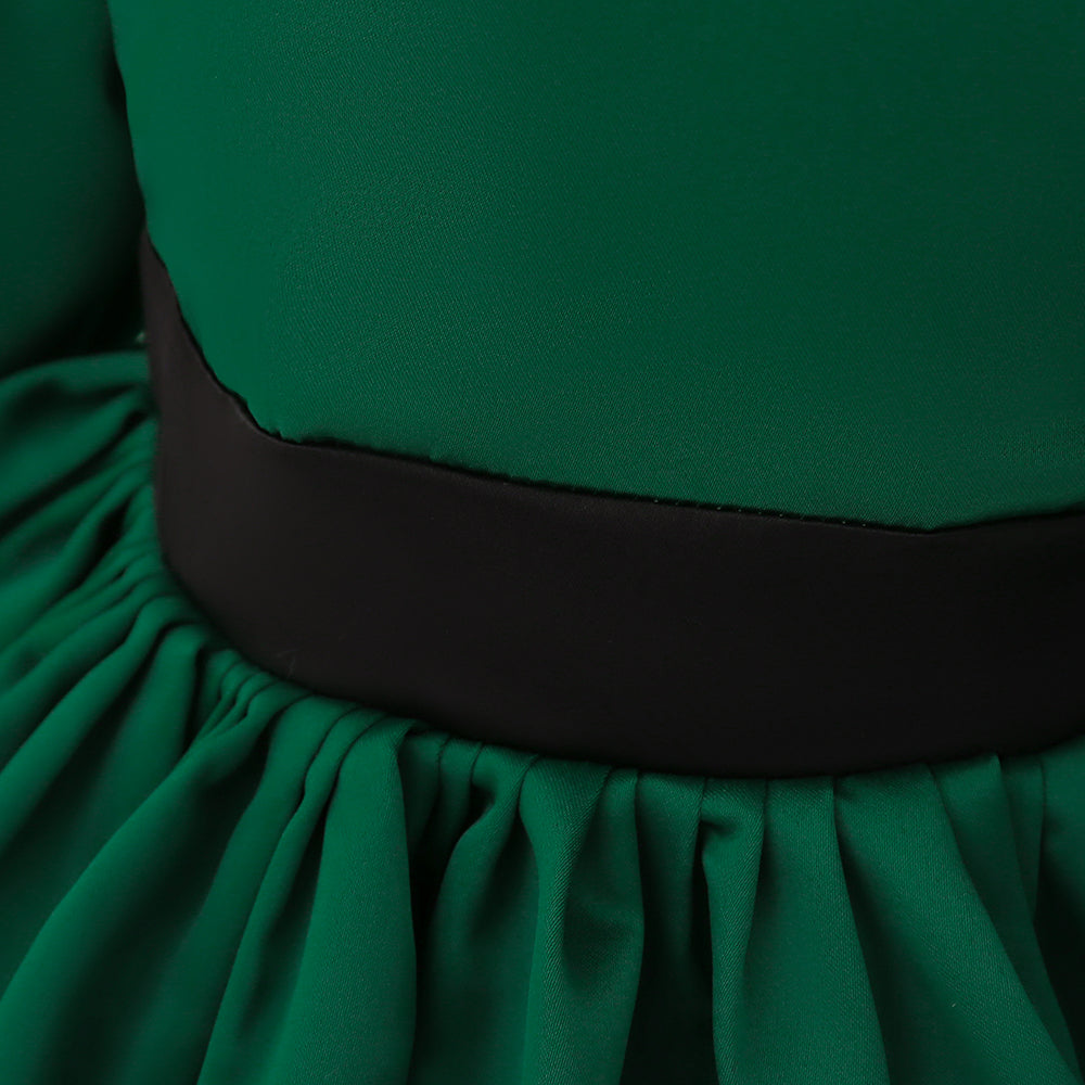 Green Infant Girls Off-Shoulder Puff Sleeve Balloon Mini Dress
