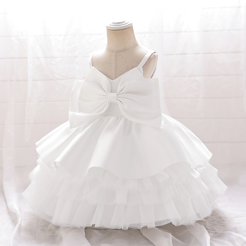 Girls White Bow Detailed Balloon Dress