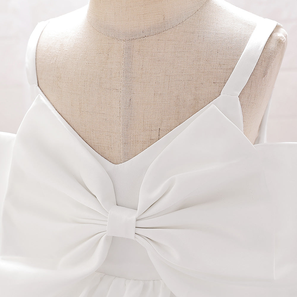 Girls White Bow Detailed Balloon Dress